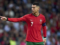 Cristiano Ronaldo of Portugal reacts during the UEFA Nations League 2024/25 League A Group A1 match between Portugal and Poland at Estadio D...