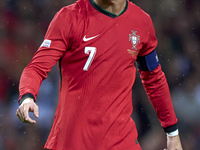 Cristiano Ronaldo of Portugal reacts during the UEFA Nations League 2024/25 League A Group A1 match between Portugal and Poland at Estadio D...