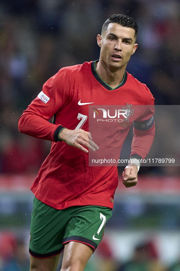 Cristiano Ronaldo of Portugal is in action during the UEFA Nations League 2024/25 League A Group A1 match between Portugal and Poland at Est...