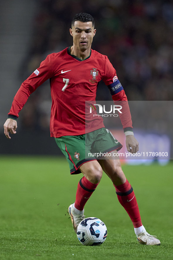 Cristiano Ronaldo of Portugal is in action during the UEFA Nations League 2024/25 League A Group A1 match between Portugal and Poland at Est...