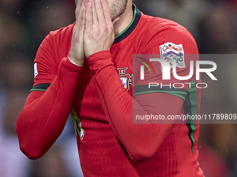 Pedro Neto of Portugal reacts during the UEFA Nations League 2024/25 League A Group A1 match between Portugal and Poland at Estadio Do Draga...