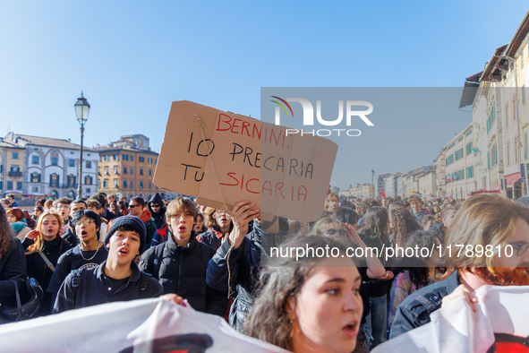 Approximately one thousand people, according to organizers, join a demonstration in Pisa, Italy, on November 15, 2024. The protest includes...