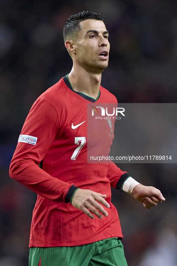 Cristiano Ronaldo of Portugal looks on during the UEFA Nations League 2024/25 League A Group A1 match between Portugal and Poland at Estadio...