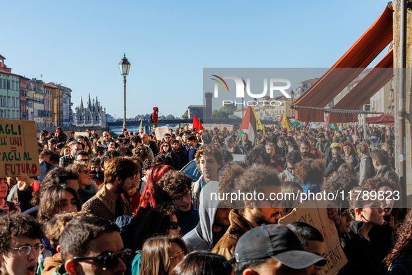 Approximately one thousand people, according to organizers, join a demonstration in Pisa, Italy, on November 15, 2024. The protest includes...