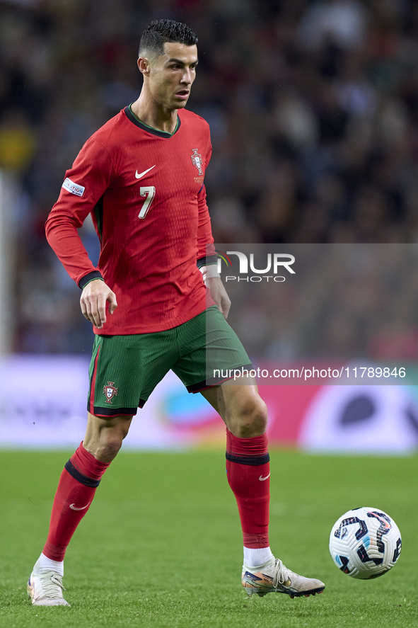 Cristiano Ronaldo of Portugal is in action during the UEFA Nations League 2024/25 League A Group A1 match between Portugal and Poland at Est...