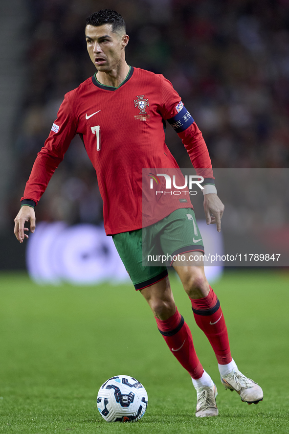 Cristiano Ronaldo of Portugal is in action during the UEFA Nations League 2024/25 League A Group A1 match between Portugal and Poland at Est...