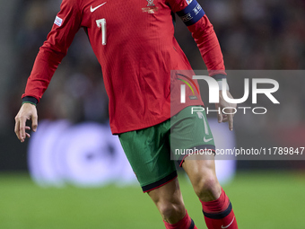 Cristiano Ronaldo of Portugal is in action during the UEFA Nations League 2024/25 League A Group A1 match between Portugal and Poland at Est...