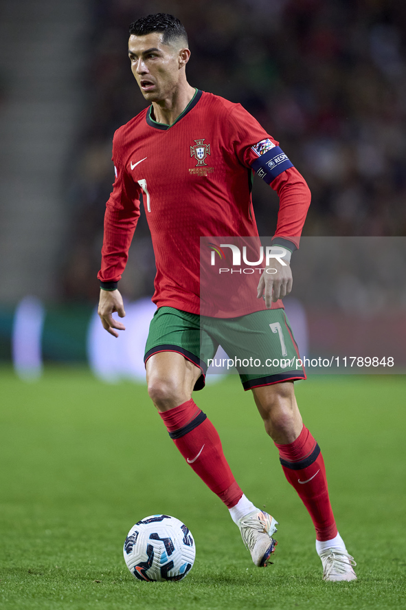 Cristiano Ronaldo of Portugal is in action during the UEFA Nations League 2024/25 League A Group A1 match between Portugal and Poland at Est...