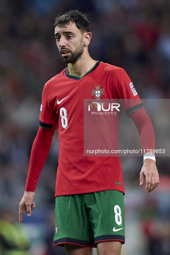 Bruno Fernandes of Portugal looks on during the UEFA Nations League 2024/25 League A Group A1 match between Portugal and Poland at Estadio D...