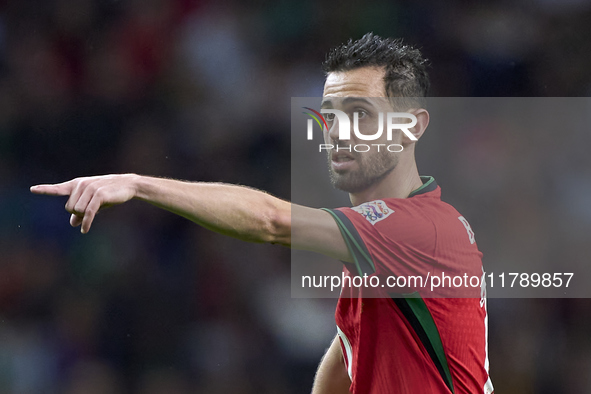 Bernardo Silva of Portugal reacts during the UEFA Nations League 2024/25 League A Group A1 match between Portugal and Poland at Estadio Do D...