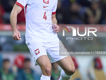 Sebastian Walukiewicz of Poland is in action during the UEFA Nations League 2024/25 League A Group A1 match between Portugal and Poland at E...