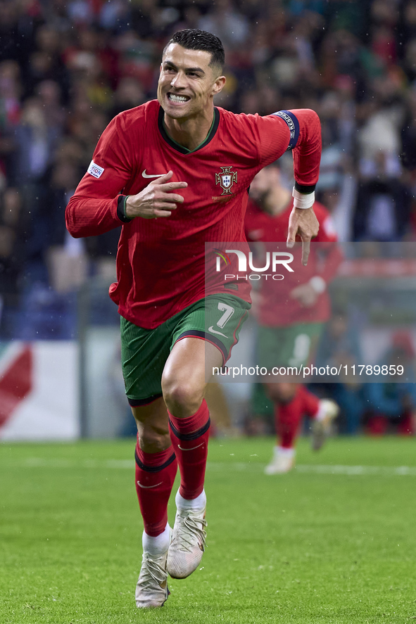 Cristiano Ronaldo of Portugal celebrates after scoring his team's second goal during the UEFA Nations League 2024/25 League A Group A1 match...