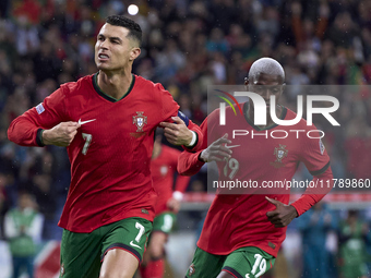 Cristiano Ronaldo of Portugal celebrates after scoring his team's second goal during the UEFA Nations League 2024/25 League A Group A1 match...