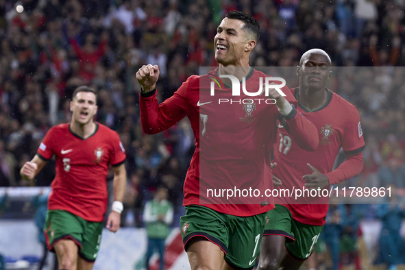 Cristiano Ronaldo of Portugal celebrates after scoring his team's second goal during the UEFA Nations League 2024/25 League A Group A1 match...