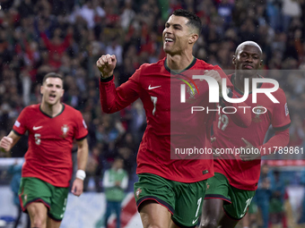 Cristiano Ronaldo of Portugal celebrates after scoring his team's second goal during the UEFA Nations League 2024/25 League A Group A1 match...