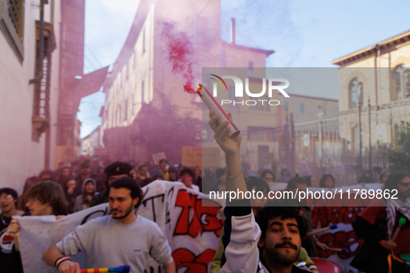 Approximately one thousand people, according to organizers, join a demonstration in Pisa, Italy, on November 15, 2024. The protest includes...