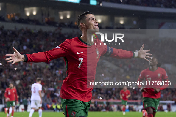 Cristiano Ronaldo of Portugal celebrates after scoring his team's second goal during the UEFA Nations League 2024/25 League A Group A1 match...