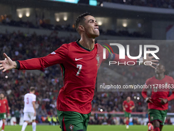 Cristiano Ronaldo of Portugal celebrates after scoring his team's second goal during the UEFA Nations League 2024/25 League A Group A1 match...