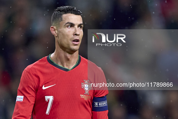 Cristiano Ronaldo of Portugal looks on during the UEFA Nations League 2024/25 League A Group A1 match between Portugal and Poland at Estadio...