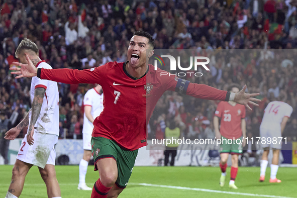 Cristiano Ronaldo of Portugal celebrates after scoring his team's fourth goal during the UEFA Nations League 2024/25 League A Group A1 match...