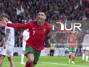 Cristiano Ronaldo of Portugal celebrates after scoring his team's fourth goal during the UEFA Nations League 2024/25 League A Group A1 match...