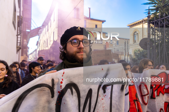 Approximately one thousand people, according to organizers, join a demonstration in Pisa, Italy, on November 15, 2024. The protest includes...