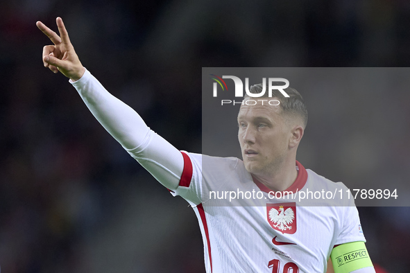 Piotr Zielinski of Poland reacts during the UEFA Nations League 2024/25 League A Group A1 match between Portugal and Poland at Estadio Do Dr...