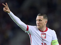 Piotr Zielinski of Poland reacts during the UEFA Nations League 2024/25 League A Group A1 match between Portugal and Poland at Estadio Do Dr...