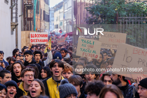 Approximately one thousand people, according to organizers, join a demonstration in Pisa, Italy, on November 15, 2024. The protest includes...