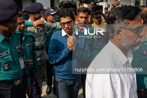 Zunaid Ahmed Palak, former Minister of State for the Ministry of Posts, Telecommunications and Information Technology, holds his hands toget...