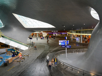 The entrance hall of Arnhem Centraal Station in Arnhem, Netherlands, on July 27, 2023, features a striking architectural design with flowing...