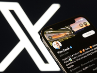 The image shows an iPhone screen displaying Tim Cook's personal account on the X social network platform. (