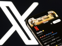 An editorial image shows an iPhone screen with a Netflix account displayed on the X social network platform.(