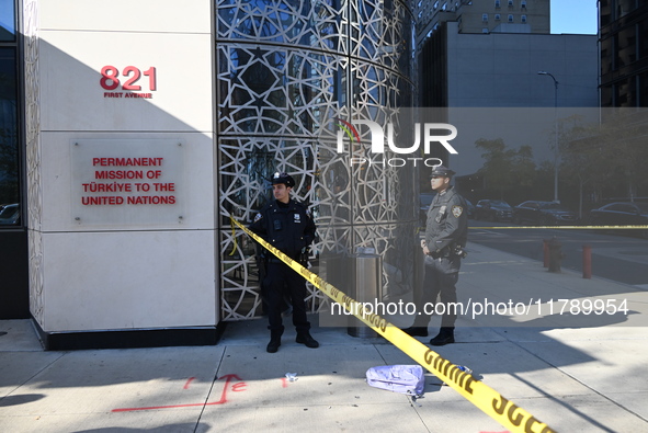 A suspect is taken into custody after several stabbings in front of Turkish House near the United Nations Headquarters in Manhattan, New Yor...