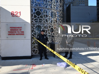 A suspect is taken into custody after several stabbings in front of Turkish House near the United Nations Headquarters in Manhattan, New Yor...