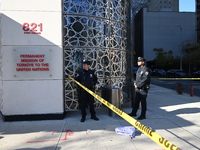 A suspect is taken into custody after several stabbings in front of Turkish House near the United Nations Headquarters in Manhattan, New Yor...