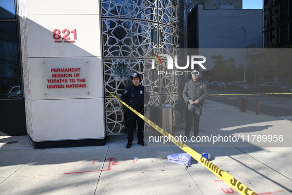 A suspect is taken into custody after several stabbings in front of Turkish House near the United Nations Headquarters in Manhattan, New Yor...