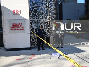 A suspect is taken into custody after several stabbings in front of Turkish House near the United Nations Headquarters in Manhattan, New Yor...