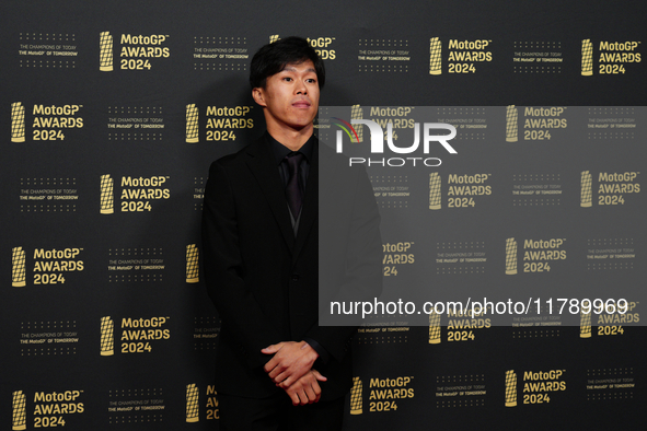 Ai Ogura (79) of Japan and Mt Helmets - Msi Boscoscuro on the red carpet during the MotoGP Awards 2024 at the Museu Nacional d'Art de Catalu...