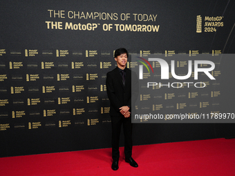 Ai Ogura (79) of Japan and Mt Helmets - Msi Boscoscuro on the red carpet during the MotoGP Awards 2024 at the Museu Nacional d'Art de Catalu...