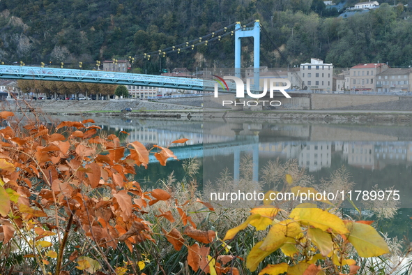 The Bridge of Serrieres in autumn in Ardeche, France, on November 18, 2024. 