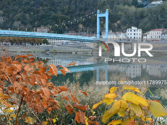 The Bridge of Serrieres in autumn in Ardeche, France, on November 18, 2024. (