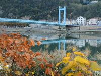 The Bridge of Serrieres in autumn in Ardeche, France, on November 18, 2024. (