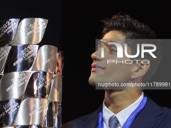 Jorge Martin of Spain and Prima Pramac Racing Ducati new MotoGP World Champion during the MotoGP Awards 2024 at the Museu Nacional d'Art de...