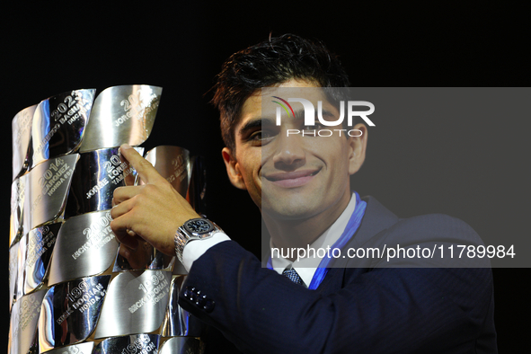 Jorge Martin of Spain and Prima Pramac Racing Ducati new MotoGP World Champion during the MotoGP Awards 2024 at the Museu Nacional d'Art de...