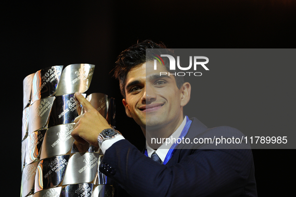 Jorge Martin of Spain and Prima Pramac Racing Ducati new MotoGP World Champion during the MotoGP Awards 2024 at the Museu Nacional d'Art de...