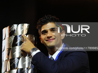 Jorge Martin of Spain and Prima Pramac Racing Ducati new MotoGP World Champion during the MotoGP Awards 2024 at the Museu Nacional d'Art de...