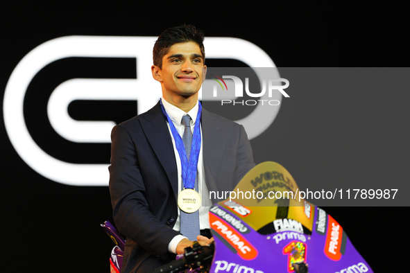 Jorge Martin of Spain and Prima Pramac Racing Ducati new MotoGP World Champion during the MotoGP Awards 2024 at the Museu Nacional d'Art de...