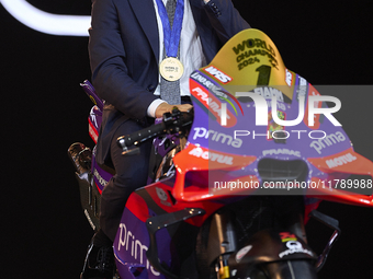 Jorge Martin of Spain and Prima Pramac Racing Ducati new MotoGP World Champion during the MotoGP Awards 2024 at the Museu Nacional d'Art de...