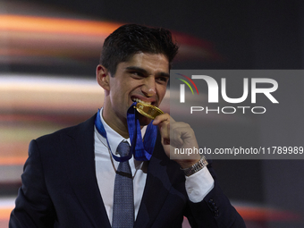 Jorge Martin of Spain and Prima Pramac Racing Ducati new MotoGP World Champion during the MotoGP Awards 2024 at the Museu Nacional d'Art de...